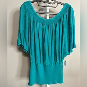 Teal Women's Sweater Crew Neck Bat Wing, Off- Shoulder